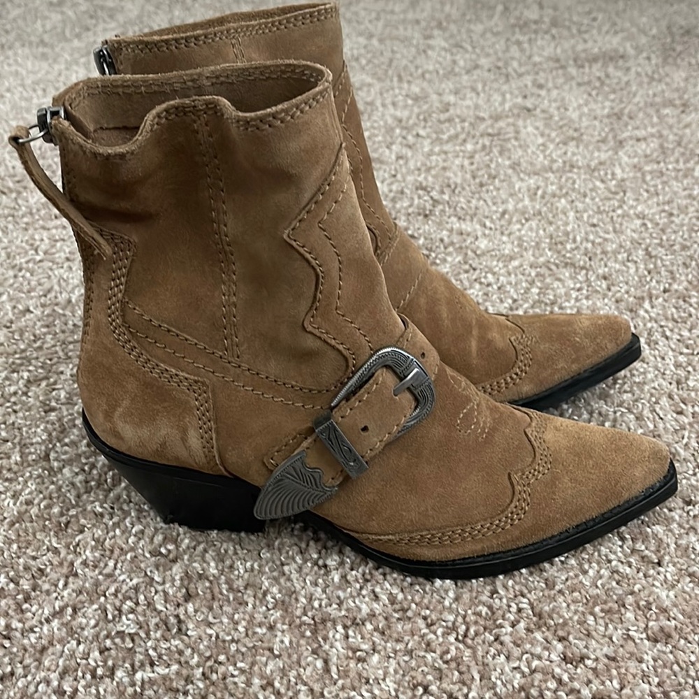 ZARA BUCKLED SPLIT SUEDE ANKLE BOOTS COWBOY size 37